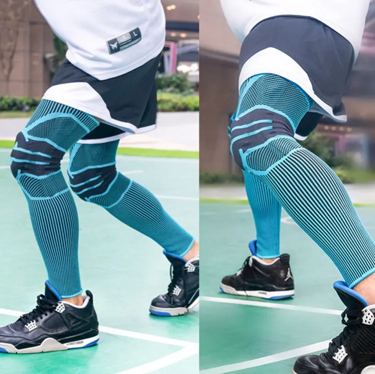 A Pair Sports Knee Pads Long Warm Compression Leggings Basketball Football Mountaineering Running Meniscus Patella Protector, Specification:  L (Sky Blue)
