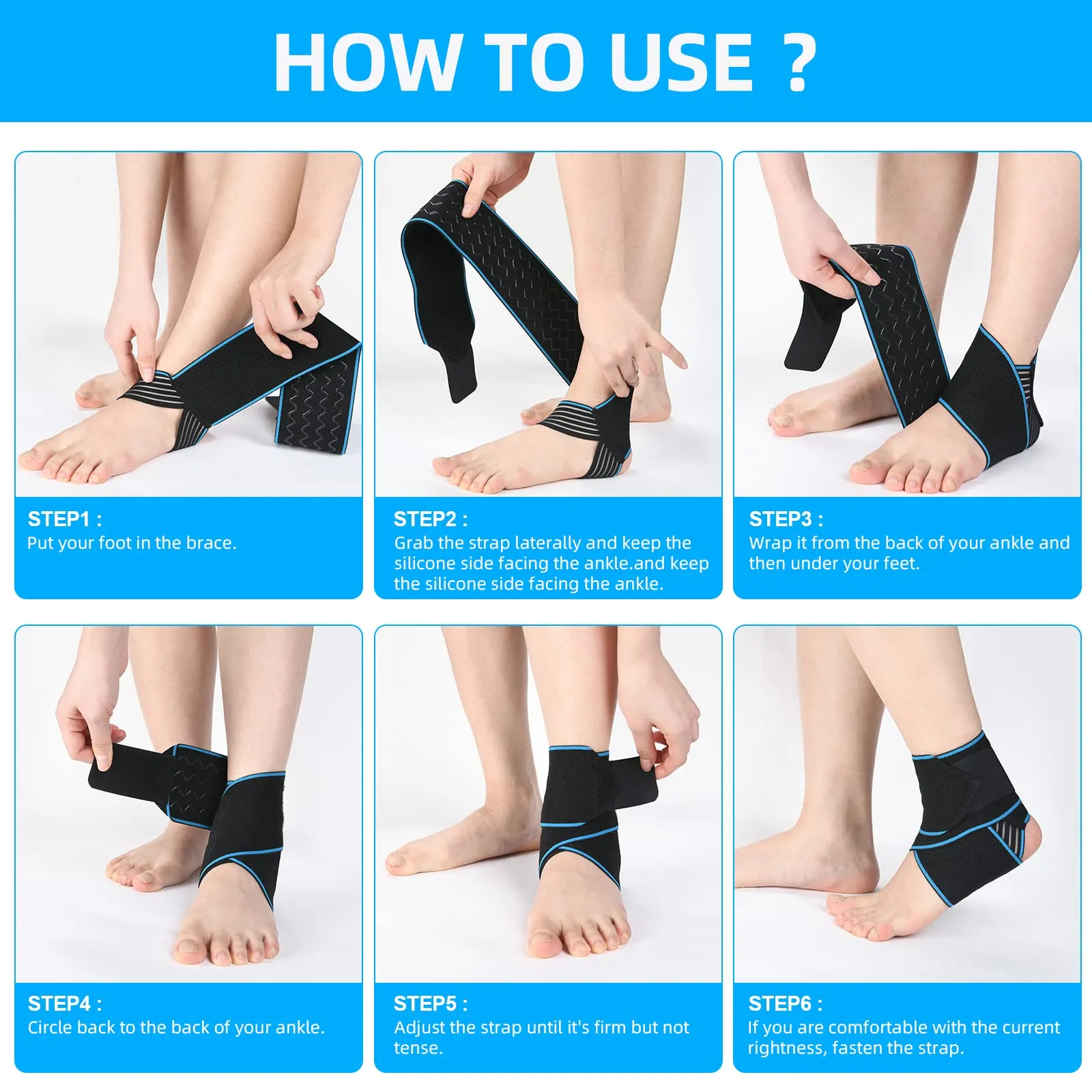 ACWOO Ankle Brace, 1 Piece Adjustable Bandage Ankle, Sports Protect Ankle Brace Ankle, Highly Elastic Ankle Support for Football Running Cycling, Right and Left Bandage One Size 1pc