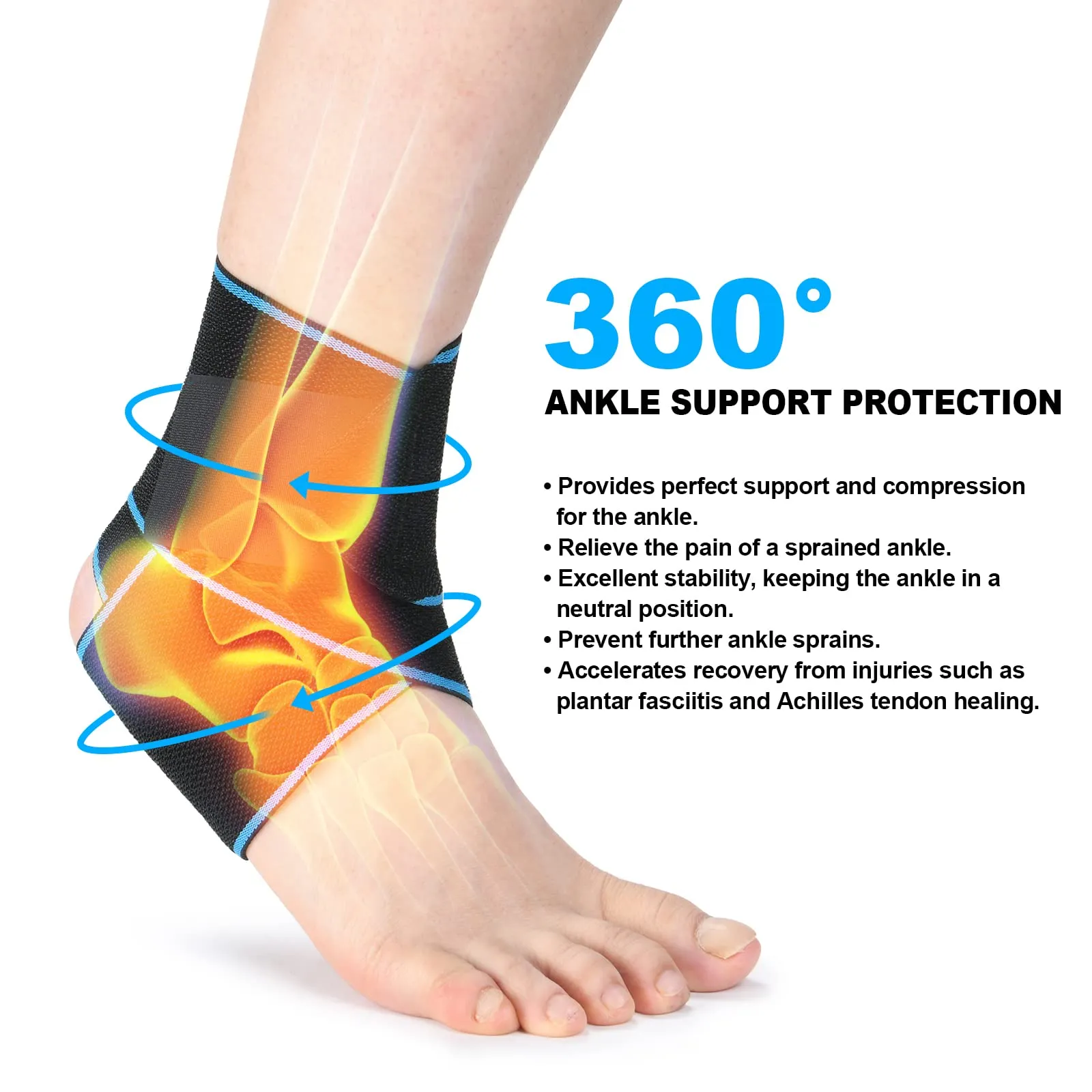ACWOO Ankle Brace, 1 Piece Adjustable Bandage Ankle, Sports Protect Ankle Brace Ankle, Highly Elastic Ankle Support for Football Running Cycling, Right and Left Bandage One Size 1pc
