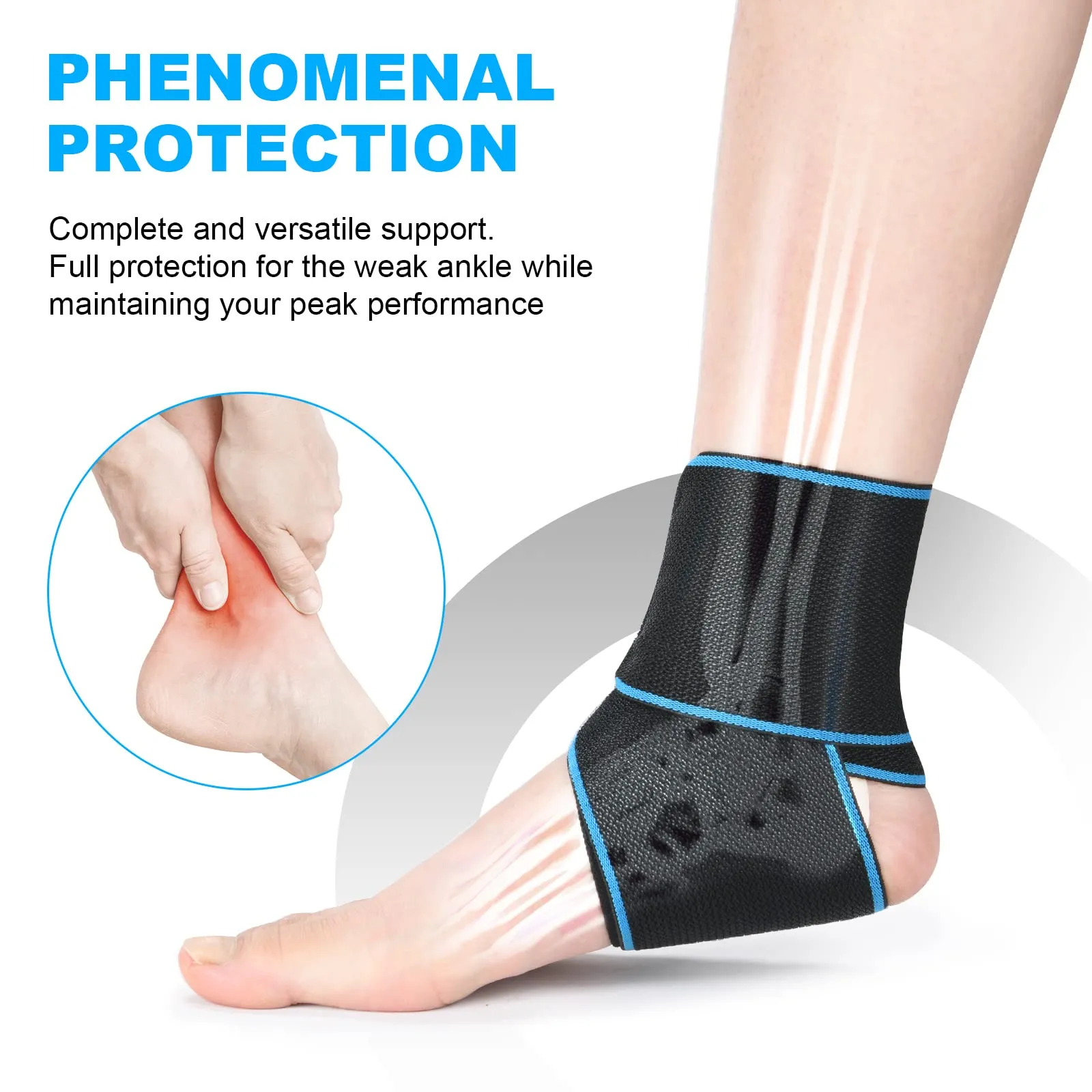 ACWOO Ankle Brace, 1 Piece Adjustable Bandage Ankle, Sports Protect Ankle Brace Ankle, Highly Elastic Ankle Support for Football Running Cycling, Right and Left Bandage One Size 1pc