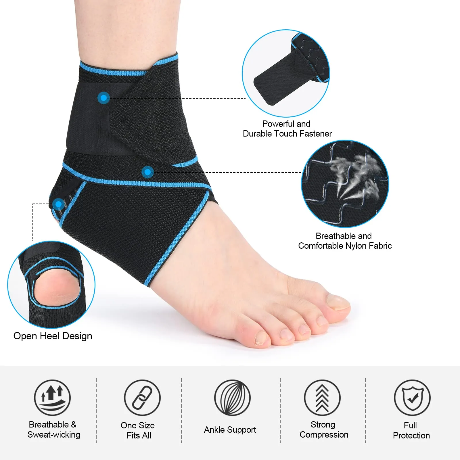 ACWOO Ankle Brace, 1 Piece Adjustable Bandage Ankle, Sports Protect Ankle Brace Ankle, Highly Elastic Ankle Support for Football Running Cycling, Right and Left Bandage One Size 1pc