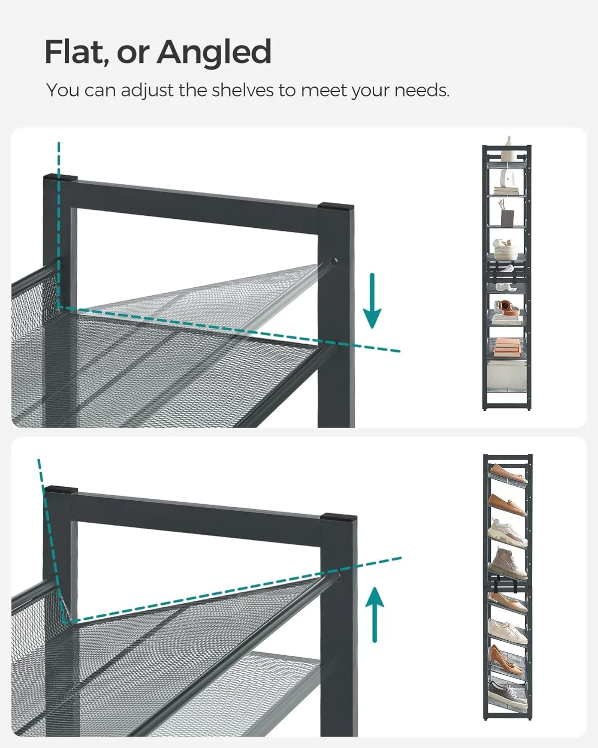 Adjustable 8-Tier Shoe Rack, 32 Pairs Capacity, Gray - SONGMICS