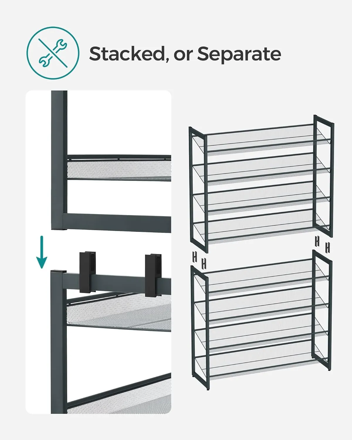Adjustable 8-Tier Shoe Rack, 32 Pairs Capacity, Gray - SONGMICS