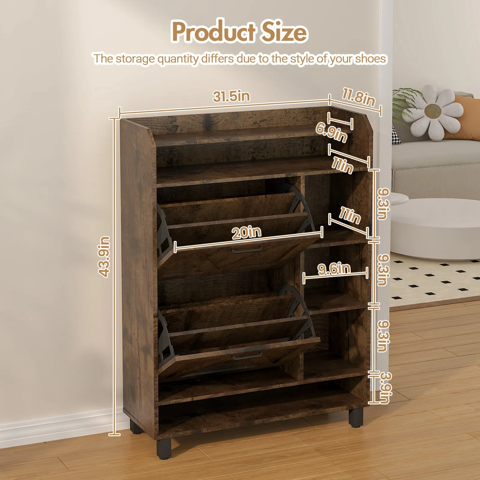 Advwin Shoe Storage Cabinet with 2 Flip Drawers