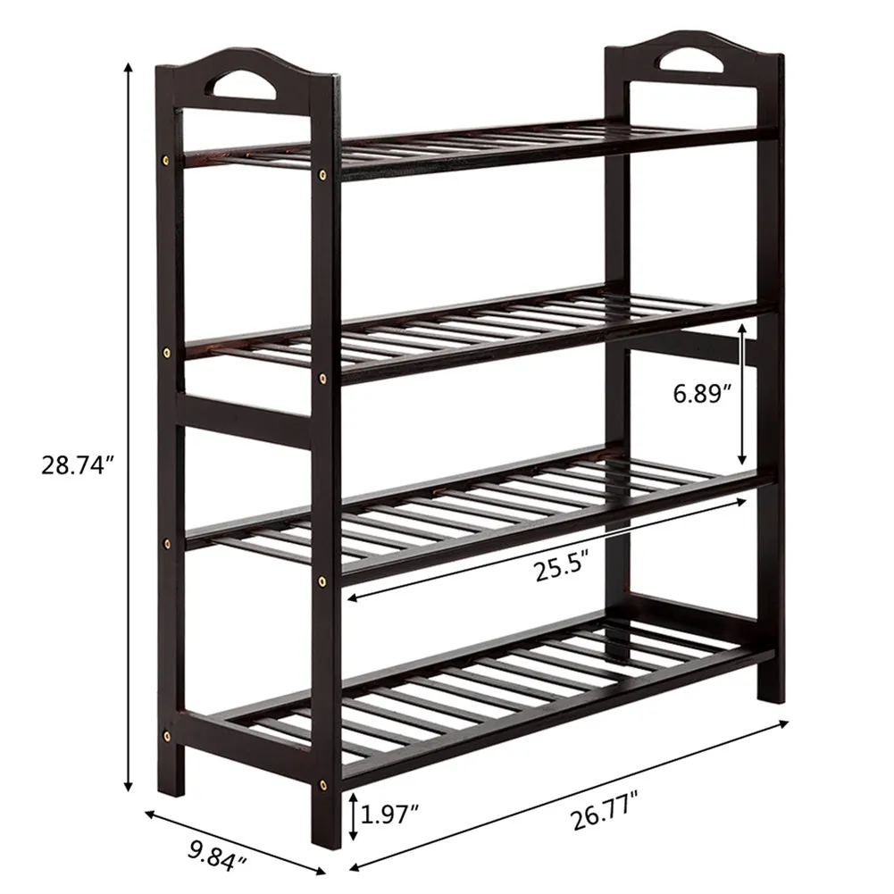 ALICIAN Bamboo Shoe Rack with Handles 12-batten 4 Tiers Multipurpose Coffee