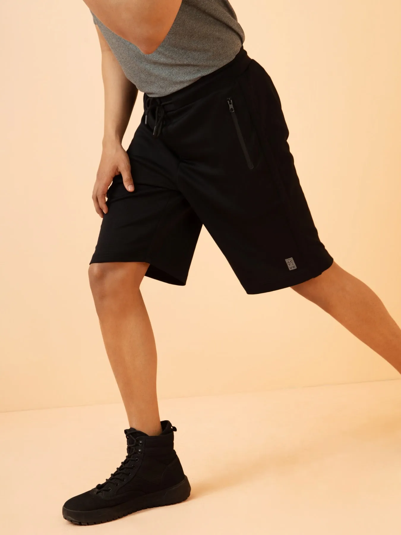 Black Regular Fit Sports Short For Men