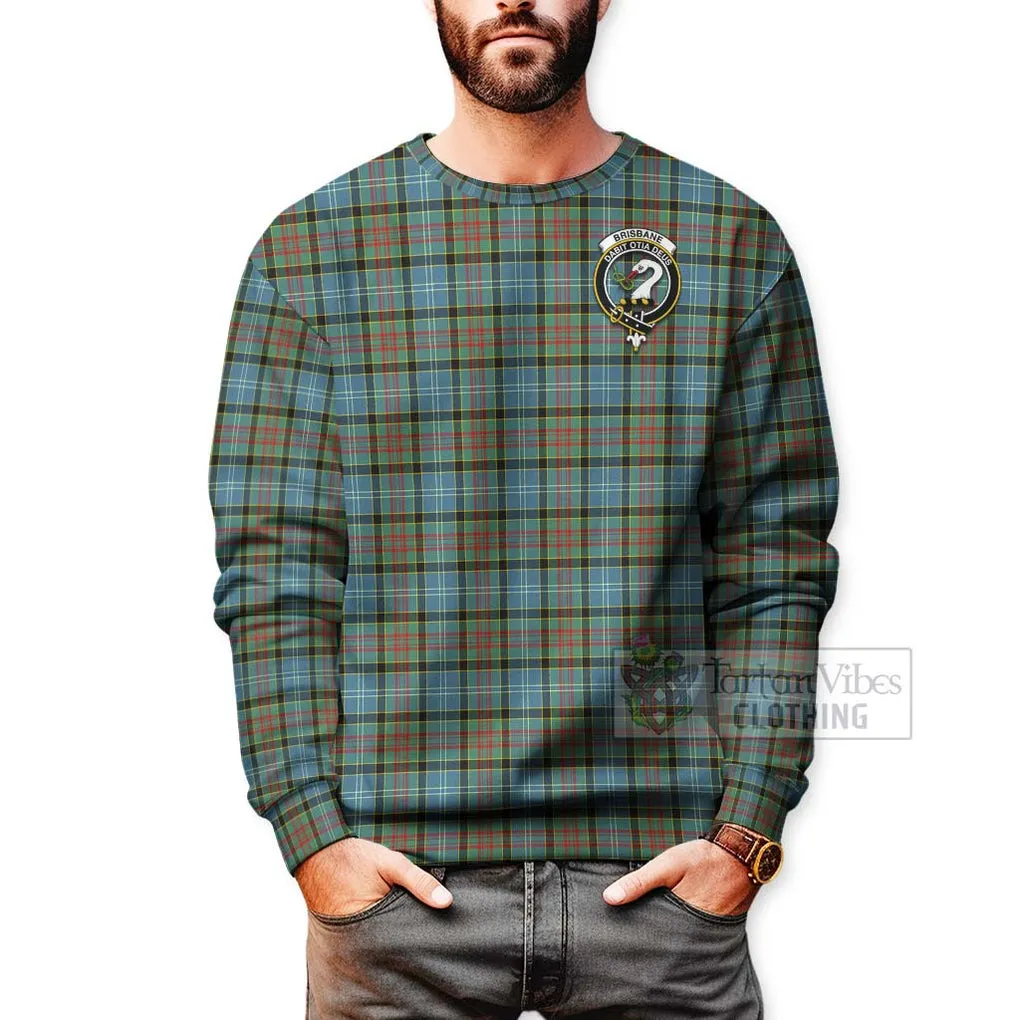 Brisbane Tartan Sweatshirt with Family Crest and Bearded Skull Holding Bottles of Whiskey