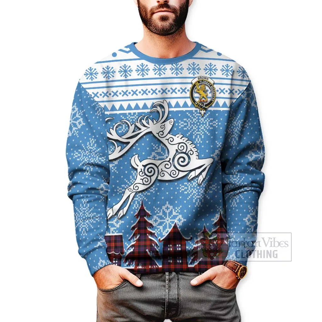 Brown (Broun) Clan Christmas Sweatshirt Celtic Reindeer Style