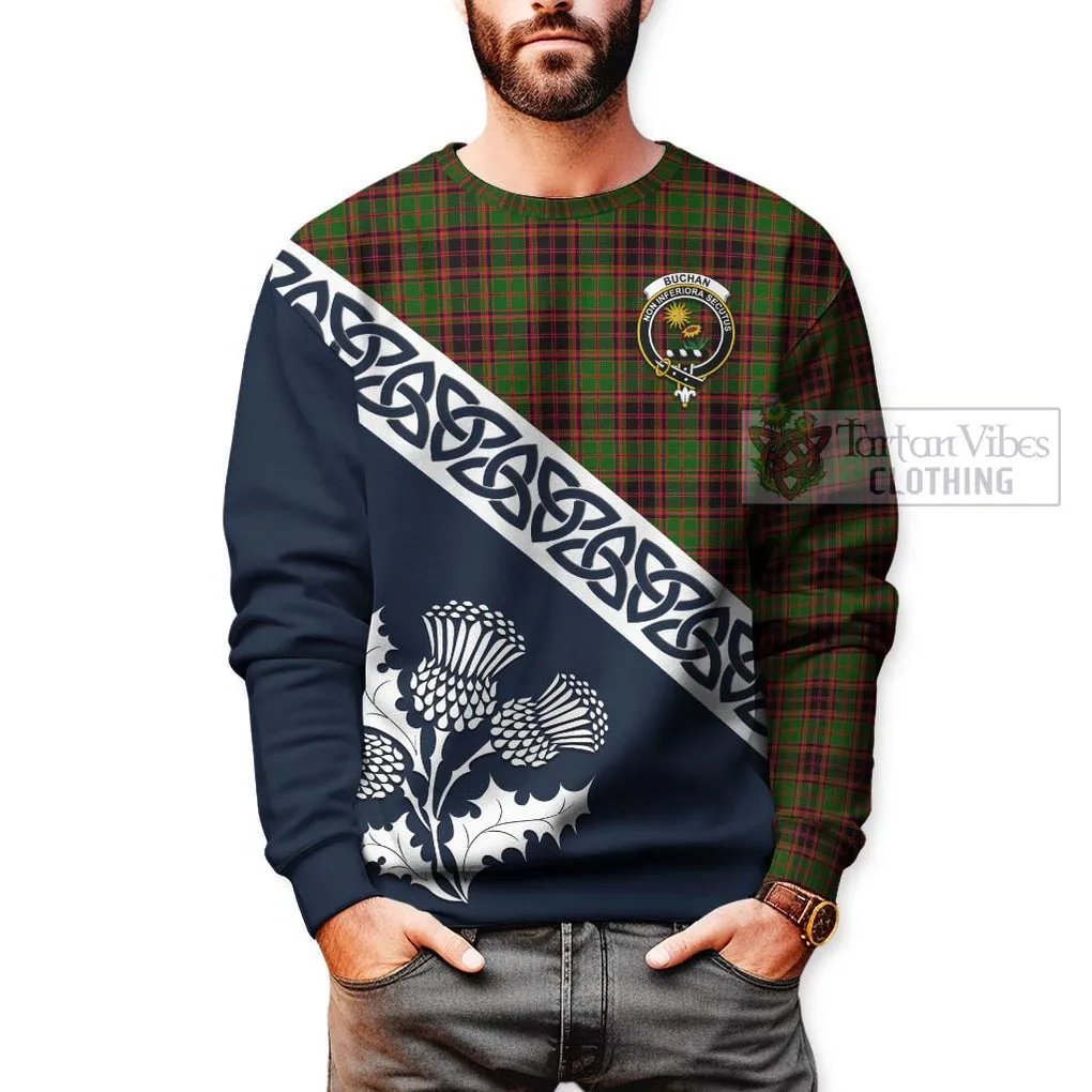 Buchan Tartan Sweatshirt Featuring Thistle and Scotland Map