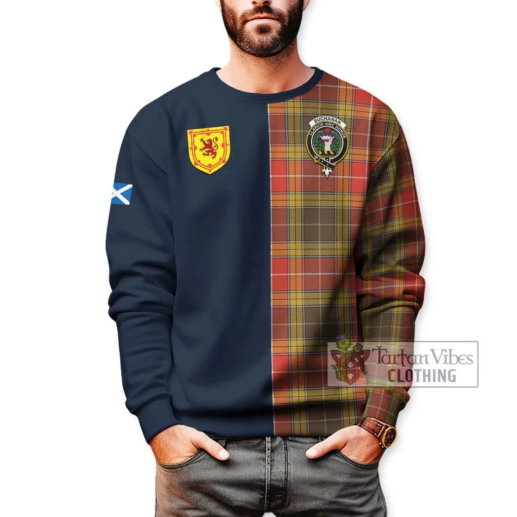 Buchanan Old Set Weathered Tartan Sweatshirt Alba with Scottish Lion Royal Arm Half Style