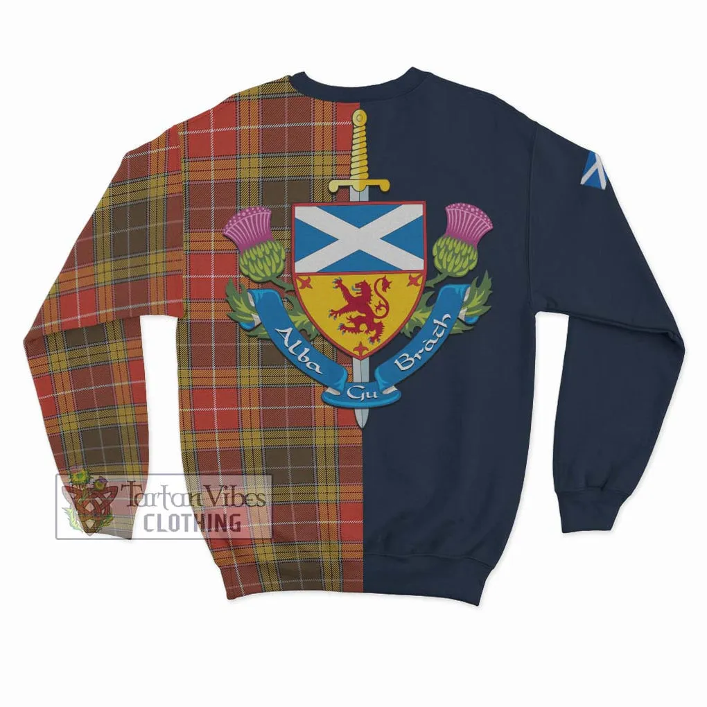 Buchanan Old Set Weathered Tartan Sweatshirt Alba with Scottish Lion Royal Arm Half Style