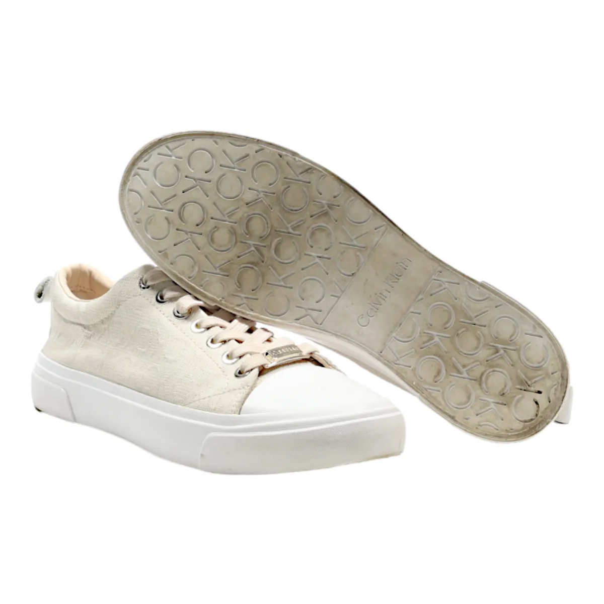 CALVIN KLEIN Low Top Trainers Beige Canvas Womens UK 4