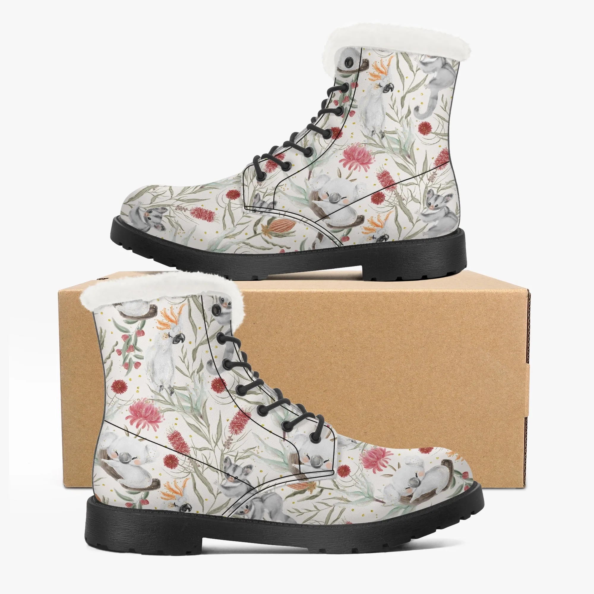 Faux Fur Leather Boots Australian Animals
