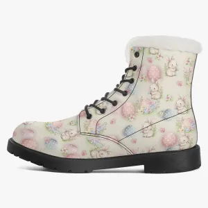 Faux Fur Leather Boots Cute Easter Print