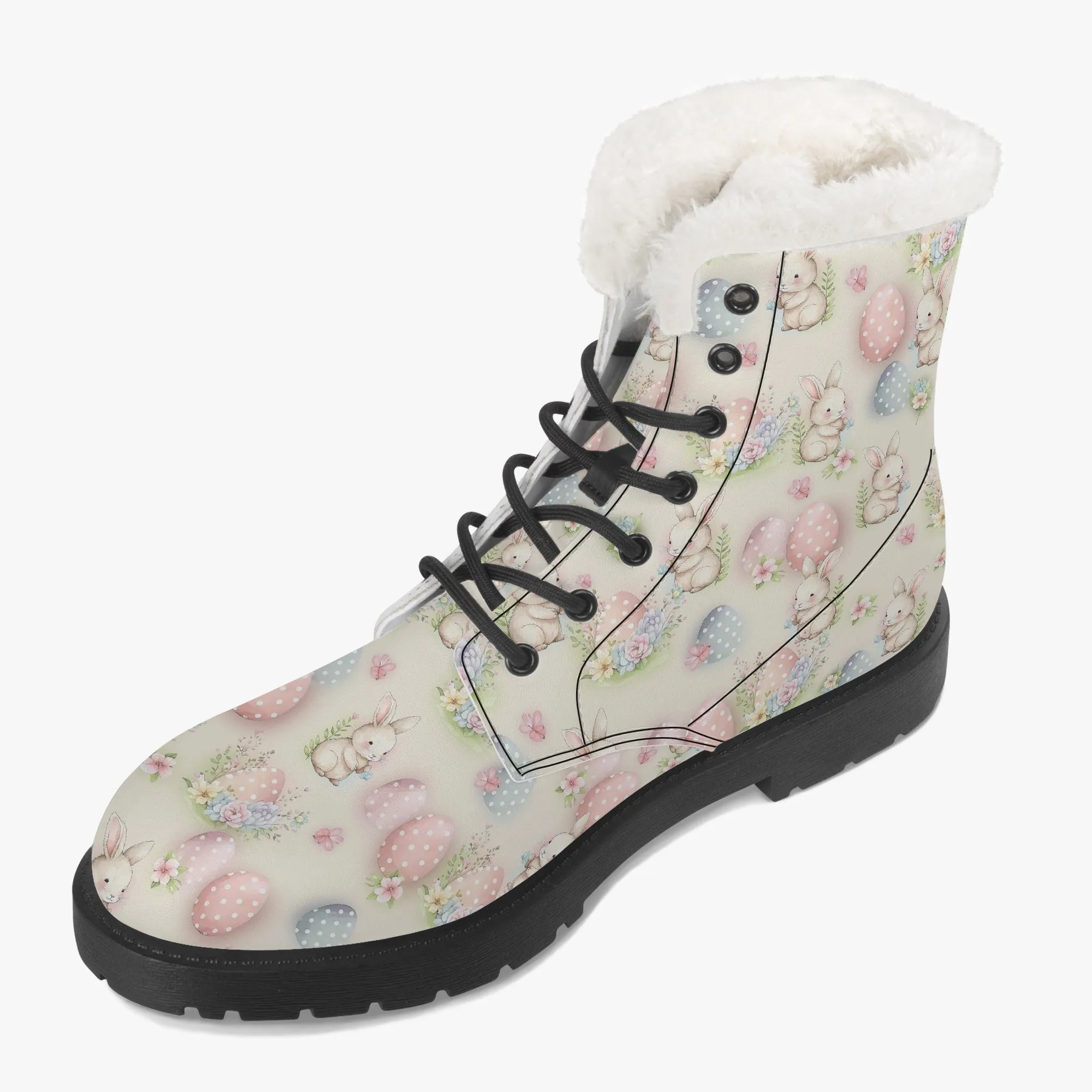 Faux Fur Leather Boots Cute Easter Print