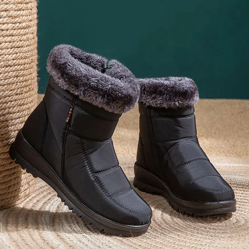 Faux Fur Waterproof Snow Boots for Women 2022 Outdoor Keep Warm Winter Shoes Woman Plush Platform Ankle Boots Cotton Shoes