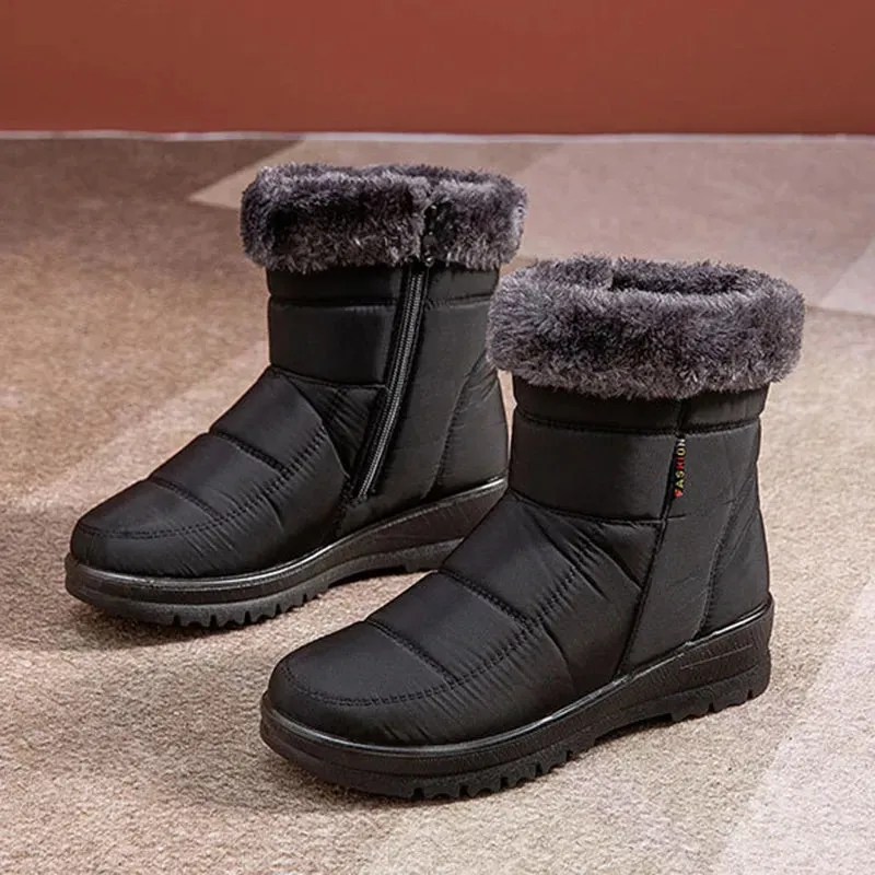 Faux Fur Waterproof Snow Boots for Women 2022 Outdoor Keep Warm Winter Shoes Woman Plush Platform Ankle Boots Cotton Shoes