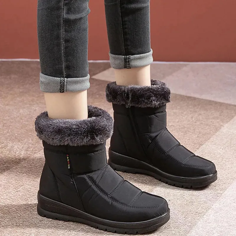Faux Fur Waterproof Snow Boots for Women 2022 Outdoor Keep Warm Winter Shoes Woman Plush Platform Ankle Boots Cotton Shoes
