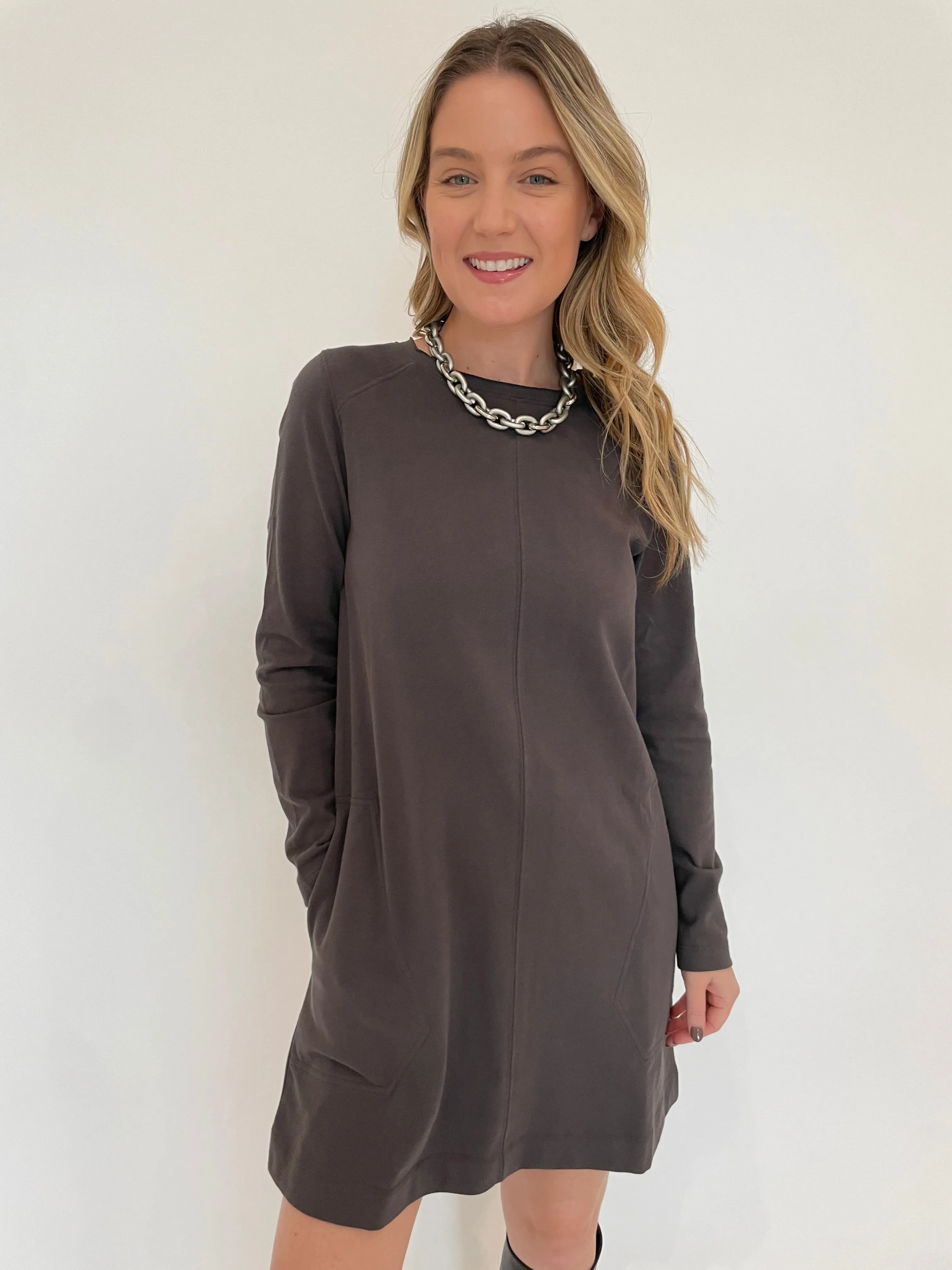 Front Seam Crew Dress - Iron