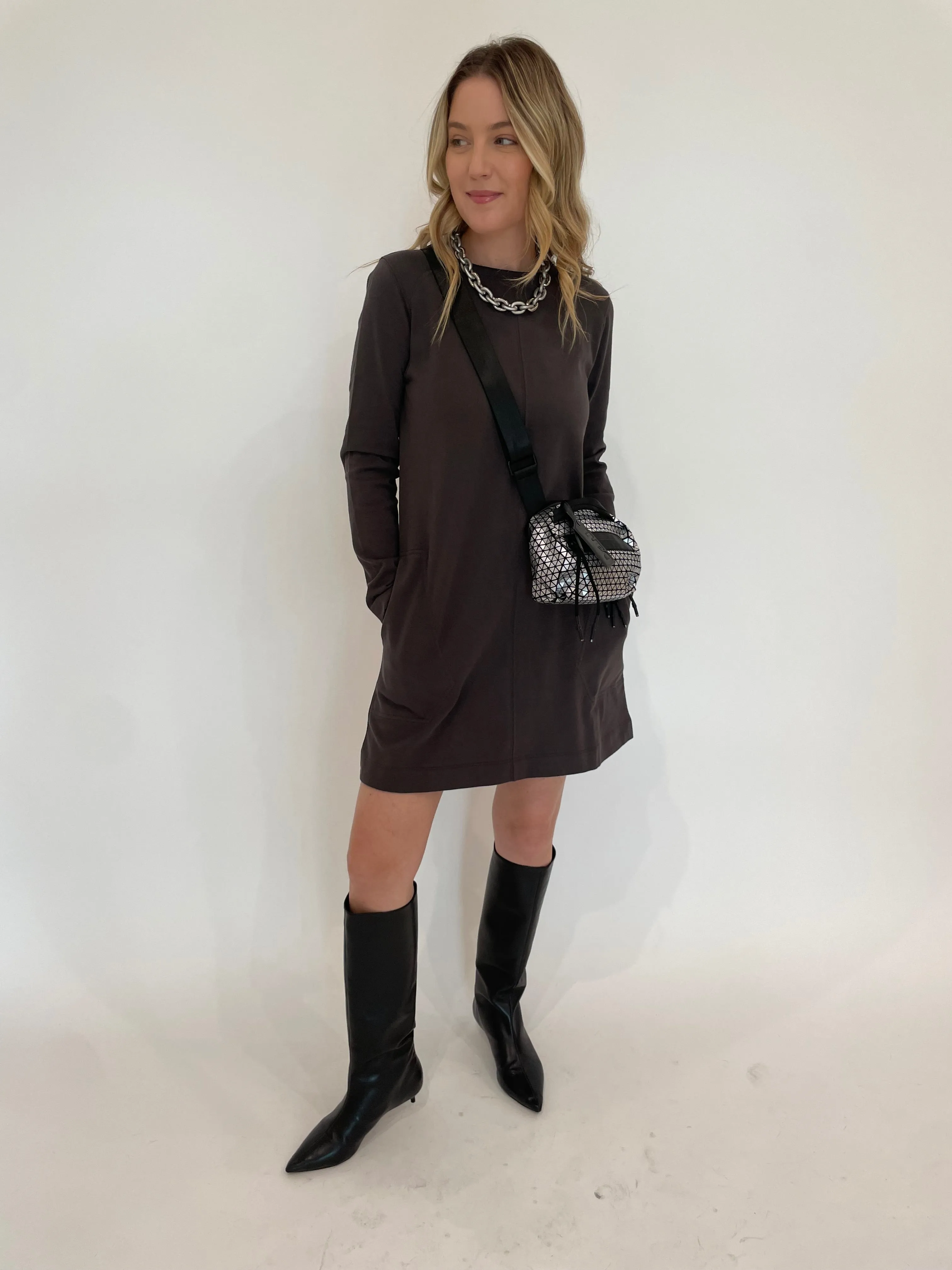 Front Seam Crew Dress - Iron