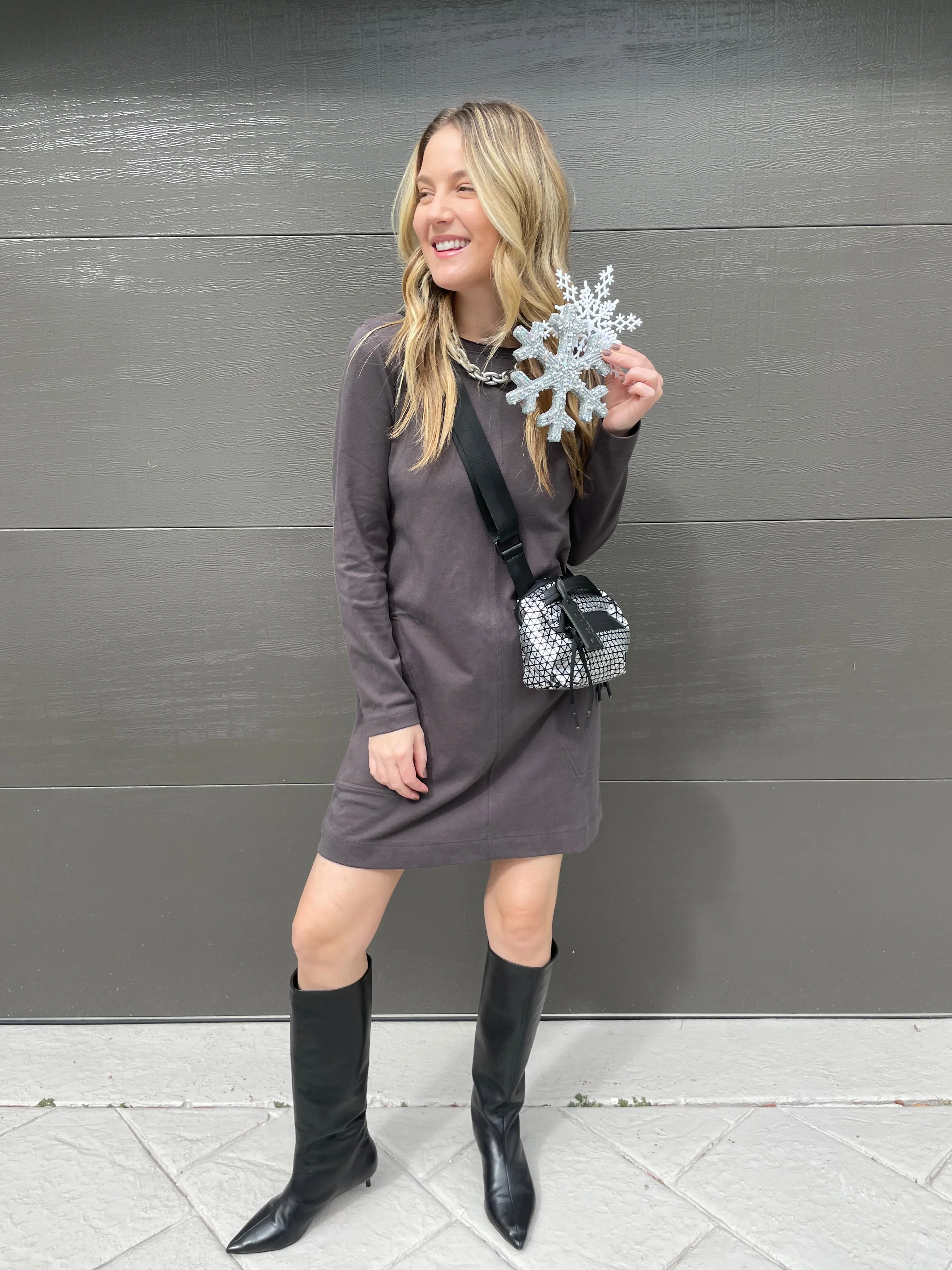 Front Seam Crew Dress - Iron