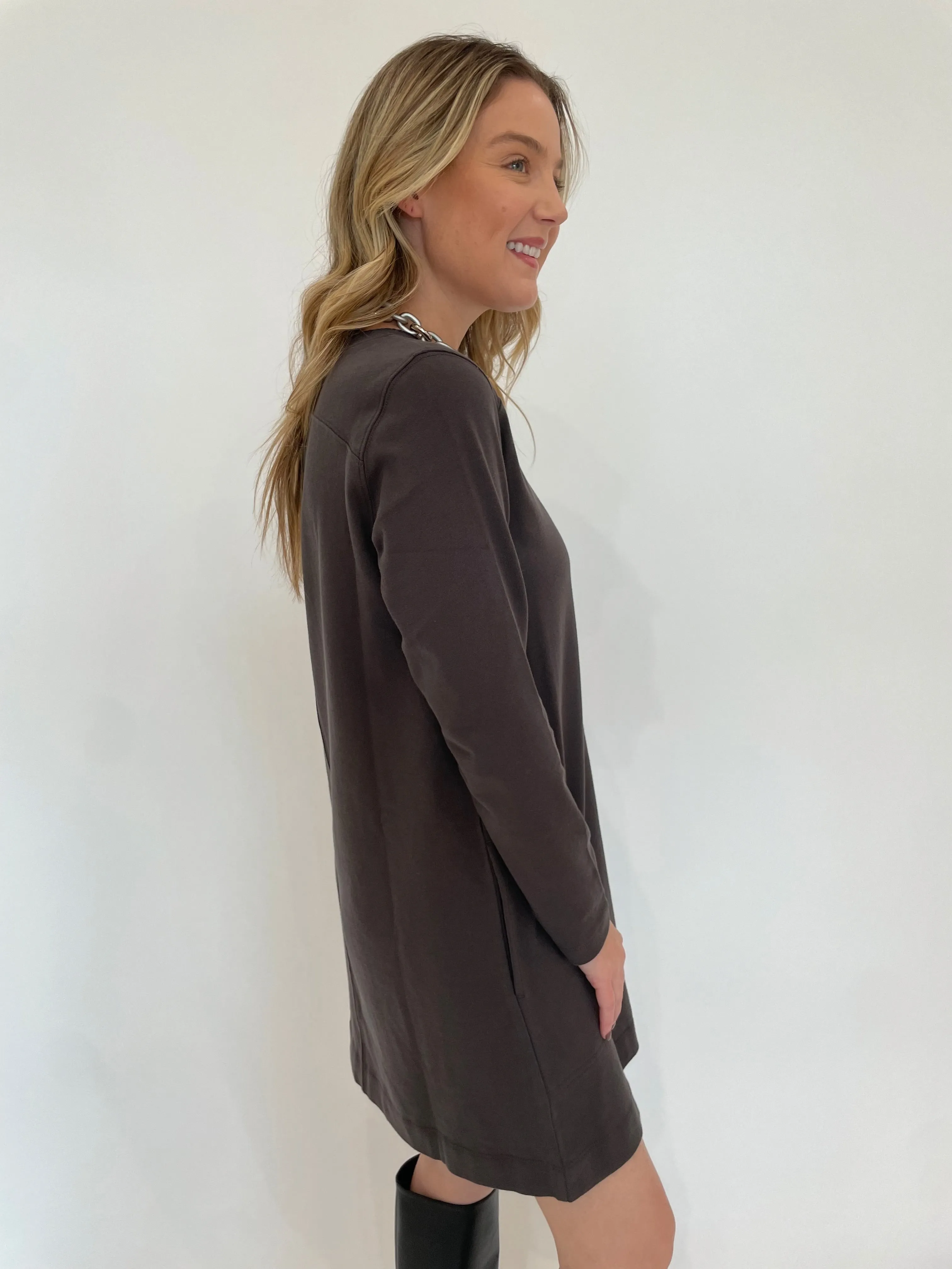 Front Seam Crew Dress - Iron