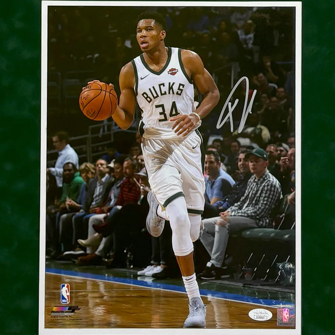 Giannis Antetokounmpo Hand Signed & Framed Milwaukee Bucks 11x14 Photo (JSA)