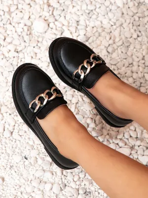 Girls Chain Decor Flat Loafers