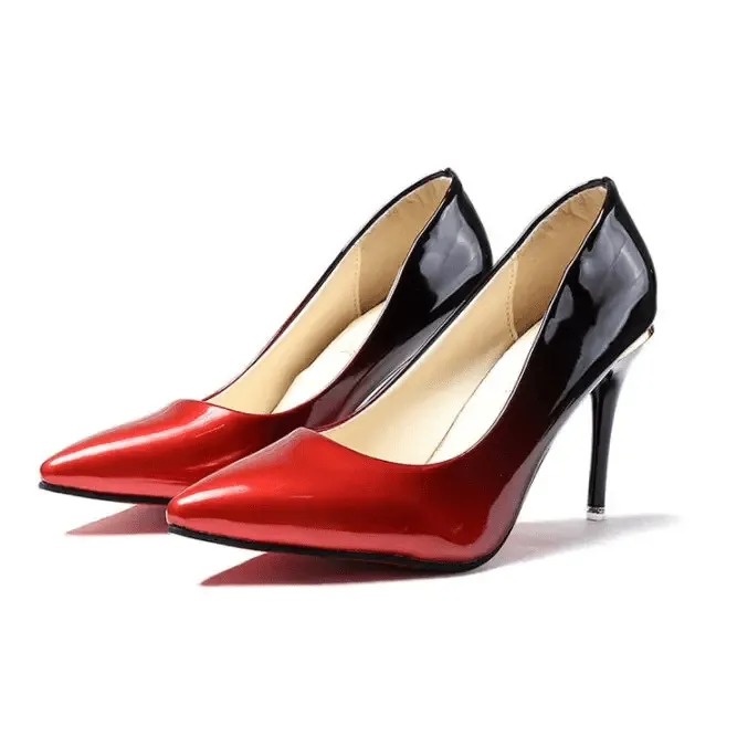 Gradient High Heels | Pointed Toe Shape, Leather Stitching, Rubber Sole