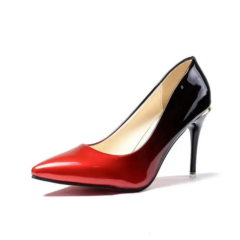 Gradient High Heels | Pointed Toe Shape, Leather Stitching, Rubber Sole