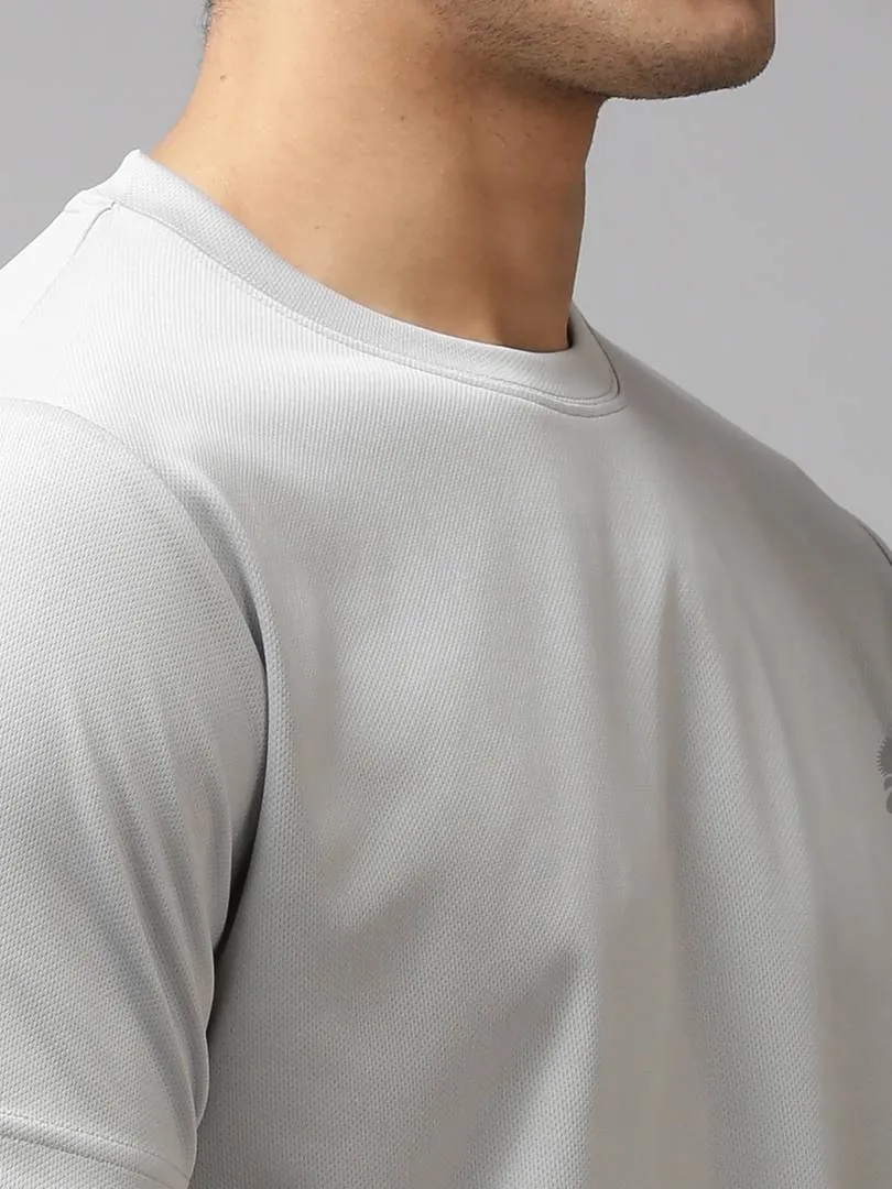Grey Solid Polyester Round Neck Tees