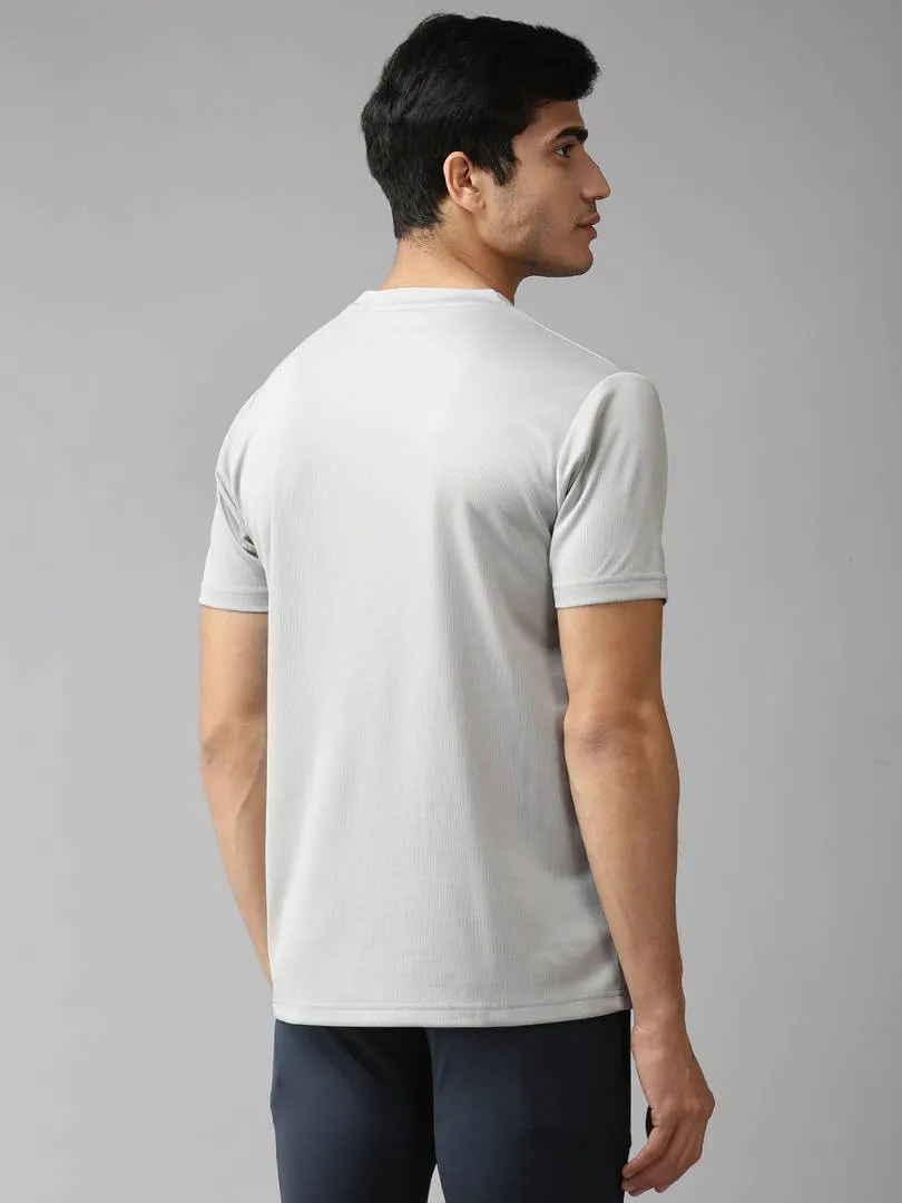 Grey Solid Polyester Round Neck Tees