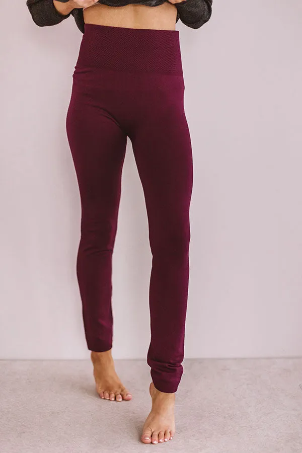 High Waist Fleece Lined Legging in Wine