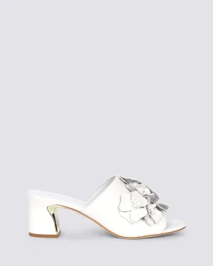 JARNEYA MULE HEELS WHITE LEATHER