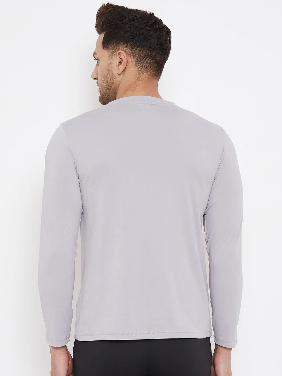 JUMP USA Men Grey & Peach Striped Active Wear T-shirt