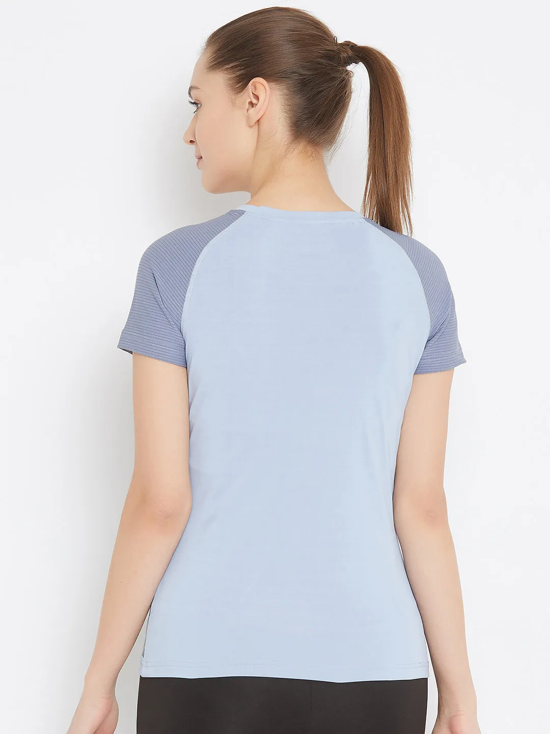 JUMP USA Women Blue Active Wear Round Neck T-shirt