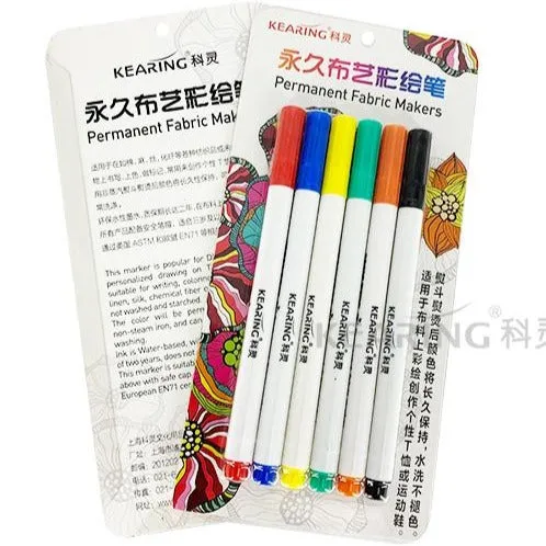 Kearing Permanent Fabric Touch-Up Markers - 6 Color Set