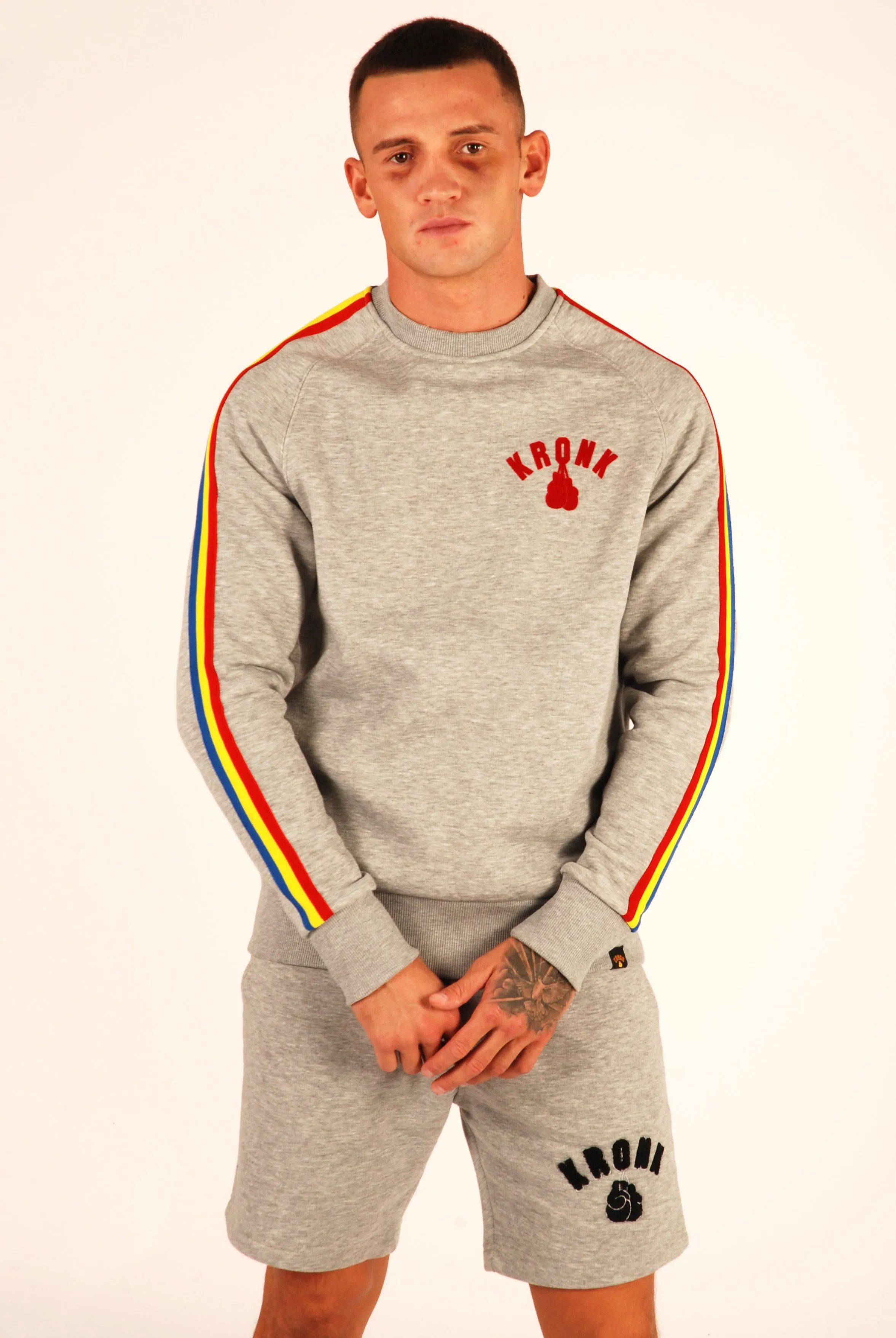 KRONK Striped Sleeve Sweatshirt Regular  Fit Sports Grey