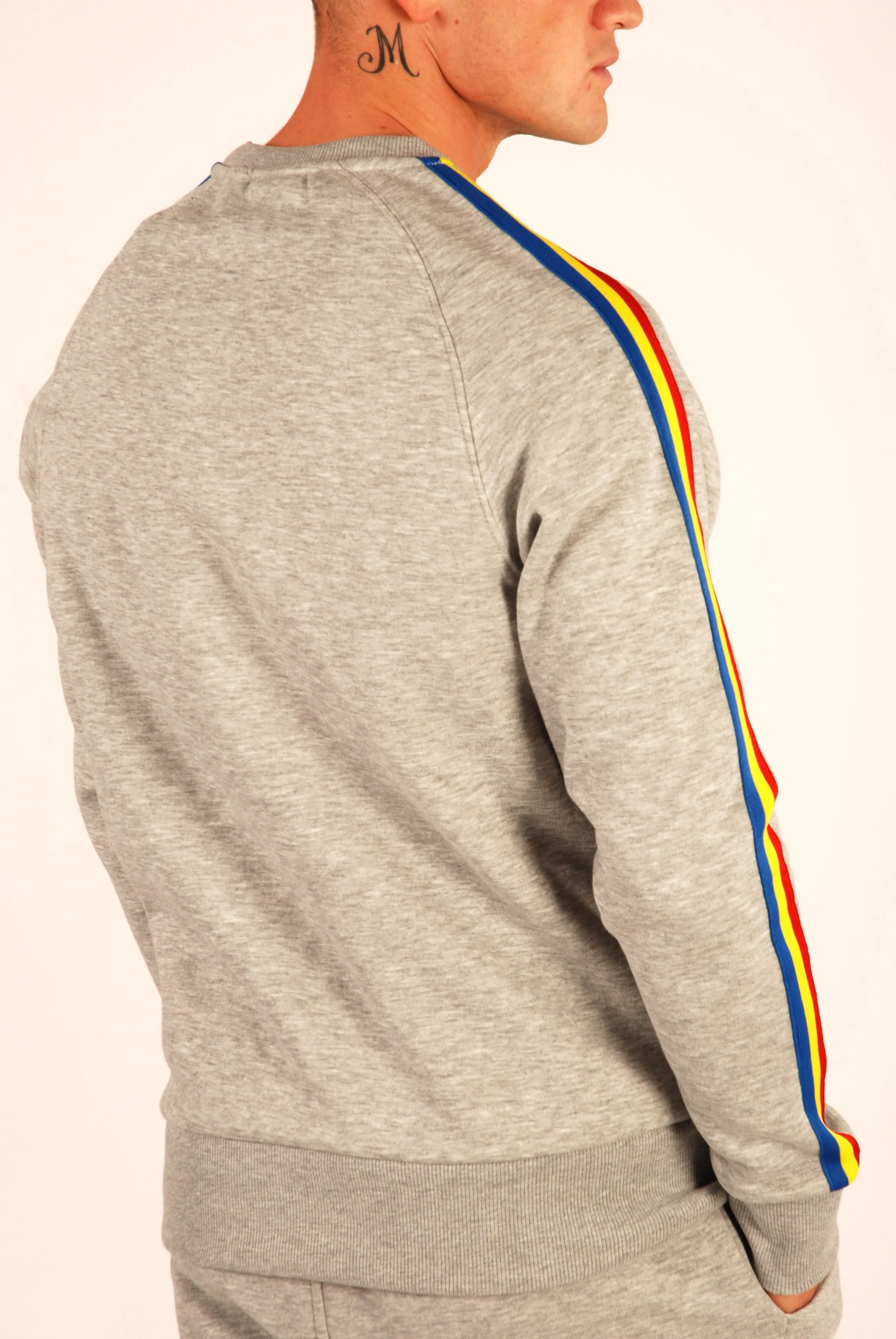 KRONK Striped Sleeve Sweatshirt Regular  Fit Sports Grey