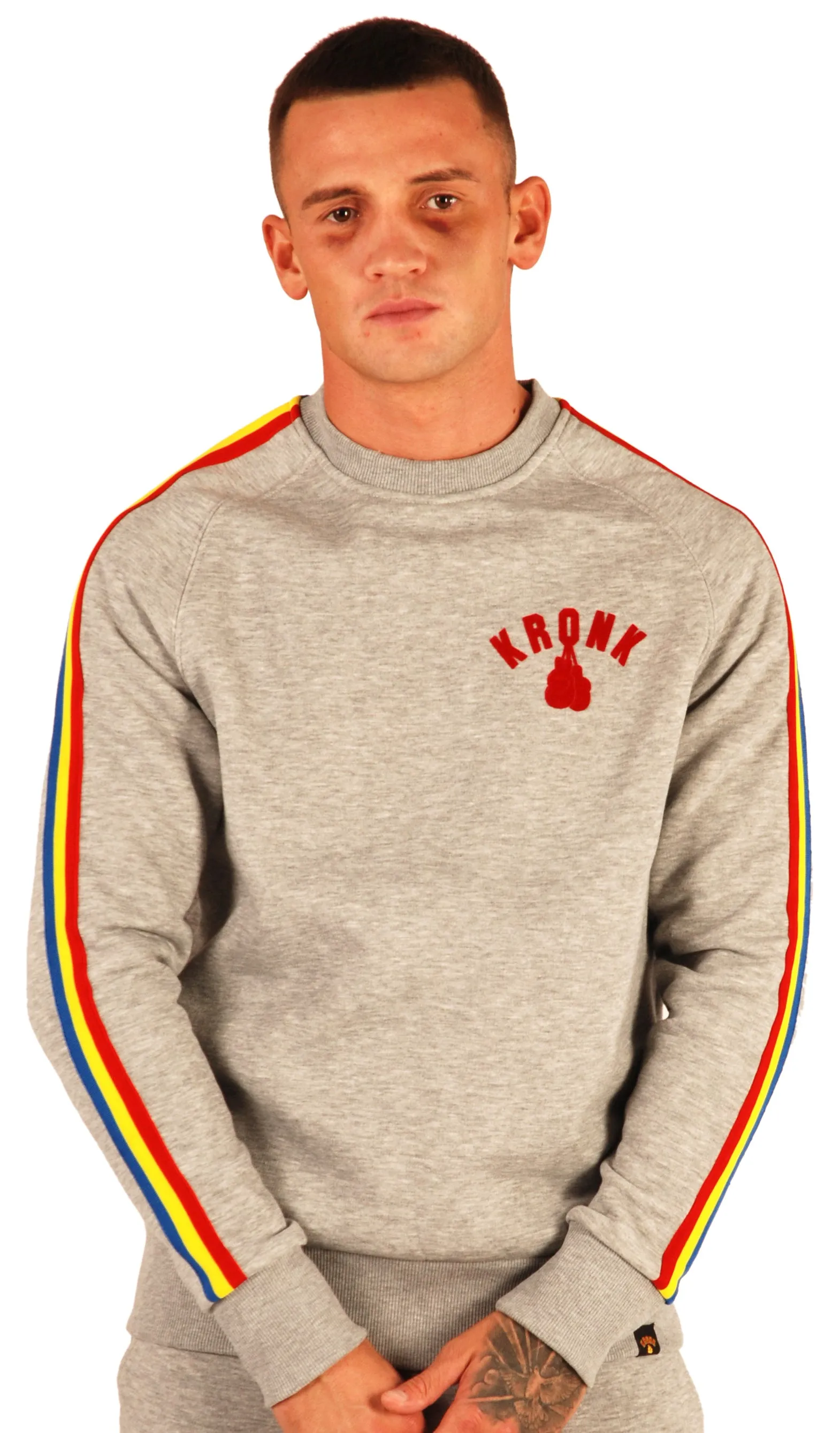 KRONK Striped Sleeve Sweatshirt Regular  Fit Sports Grey