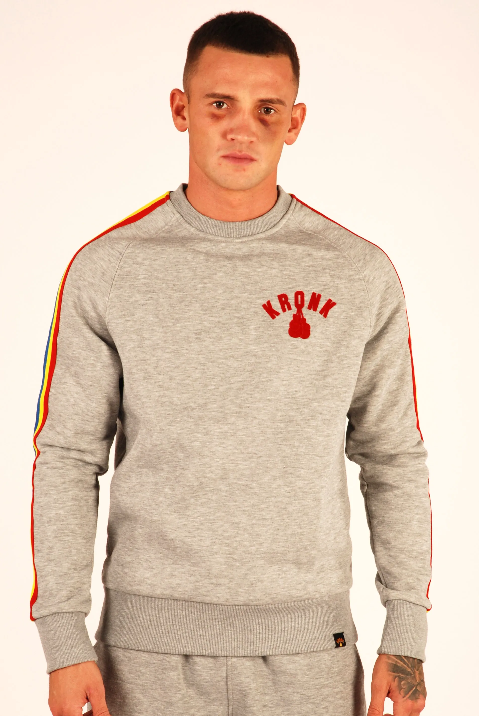 KRONK Striped Sleeve Sweatshirt Regular  Fit Sports Grey