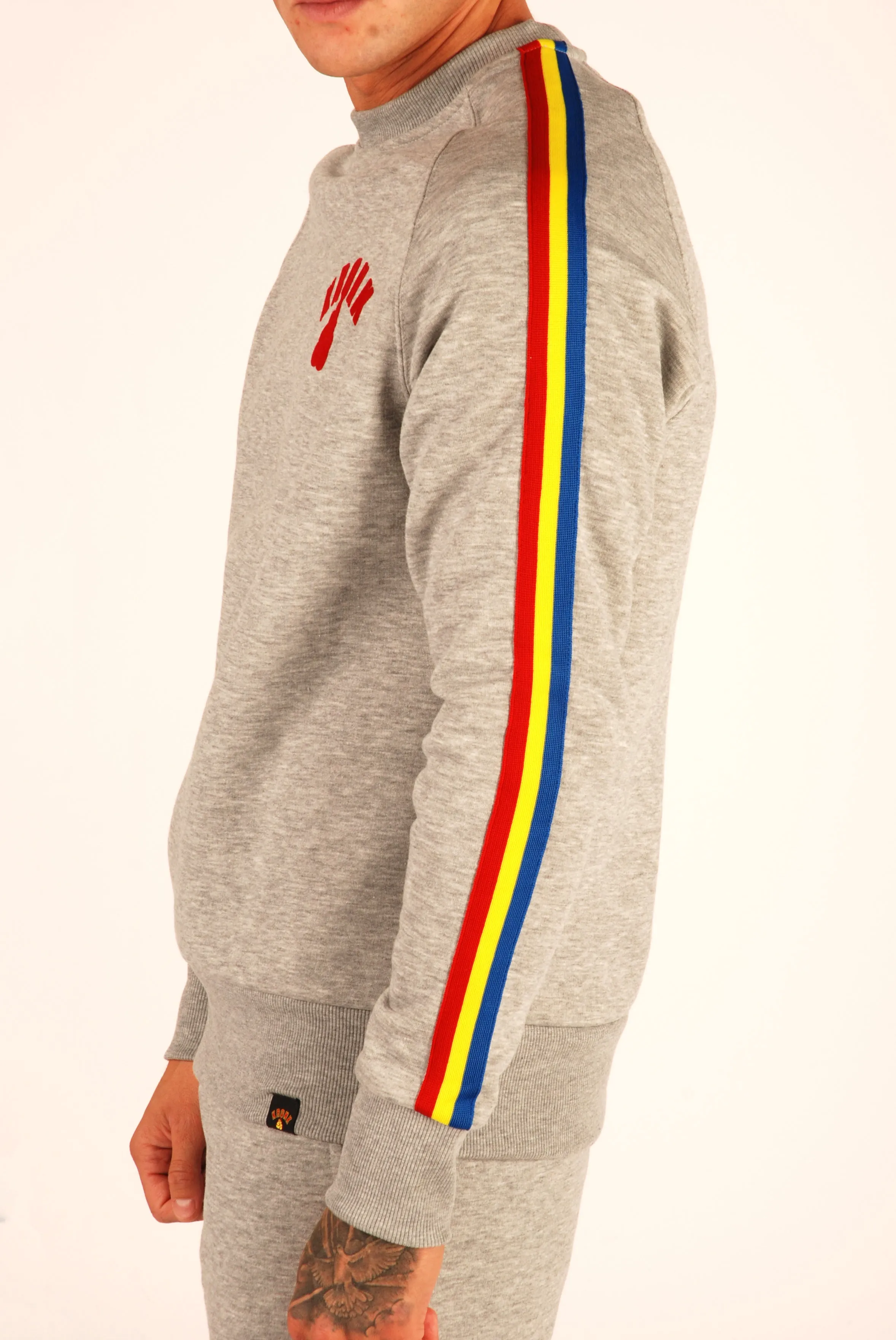 KRONK Striped Sleeve Sweatshirt Regular  Fit Sports Grey