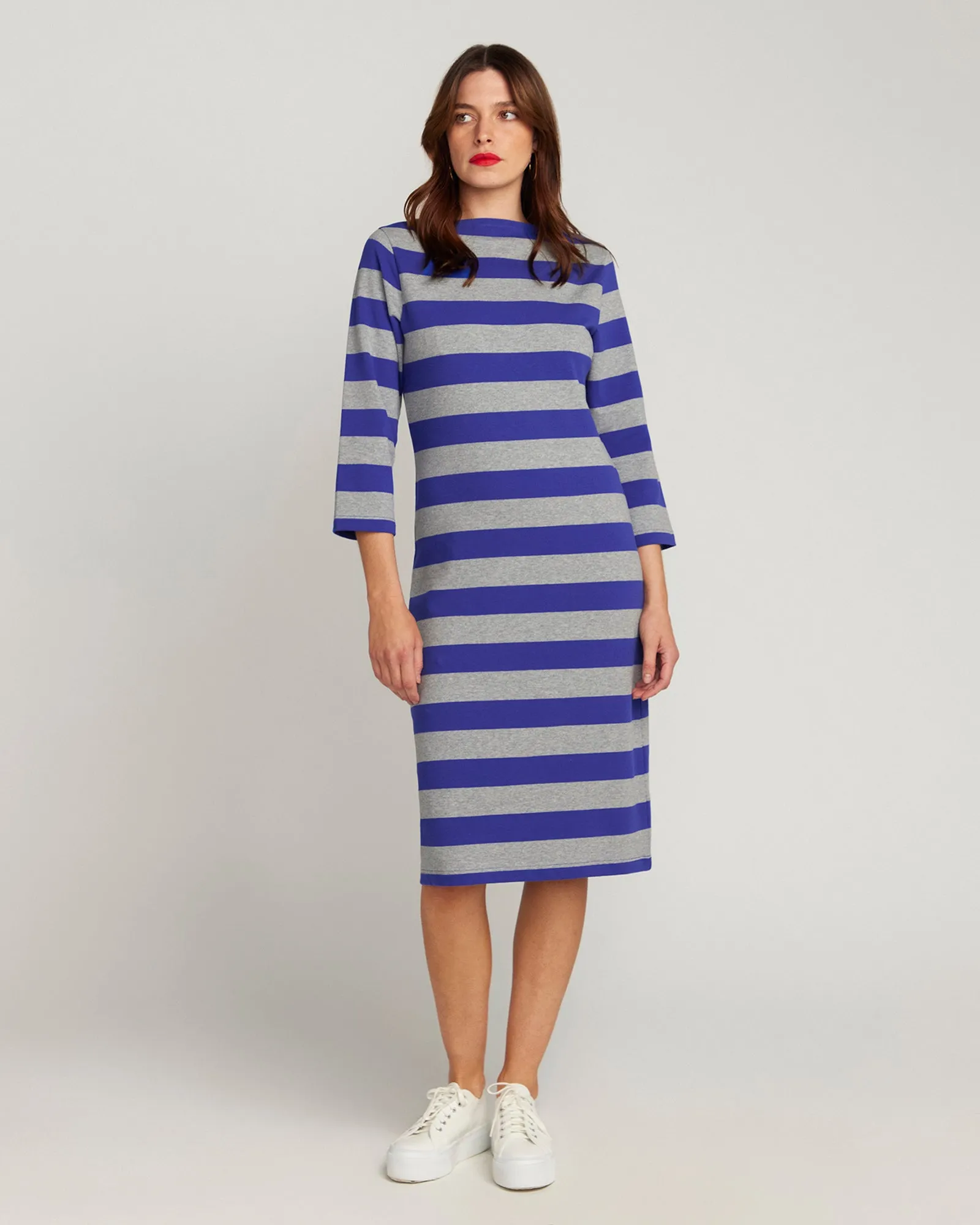La Françoise Royal Blue And Grey Stripe Dress