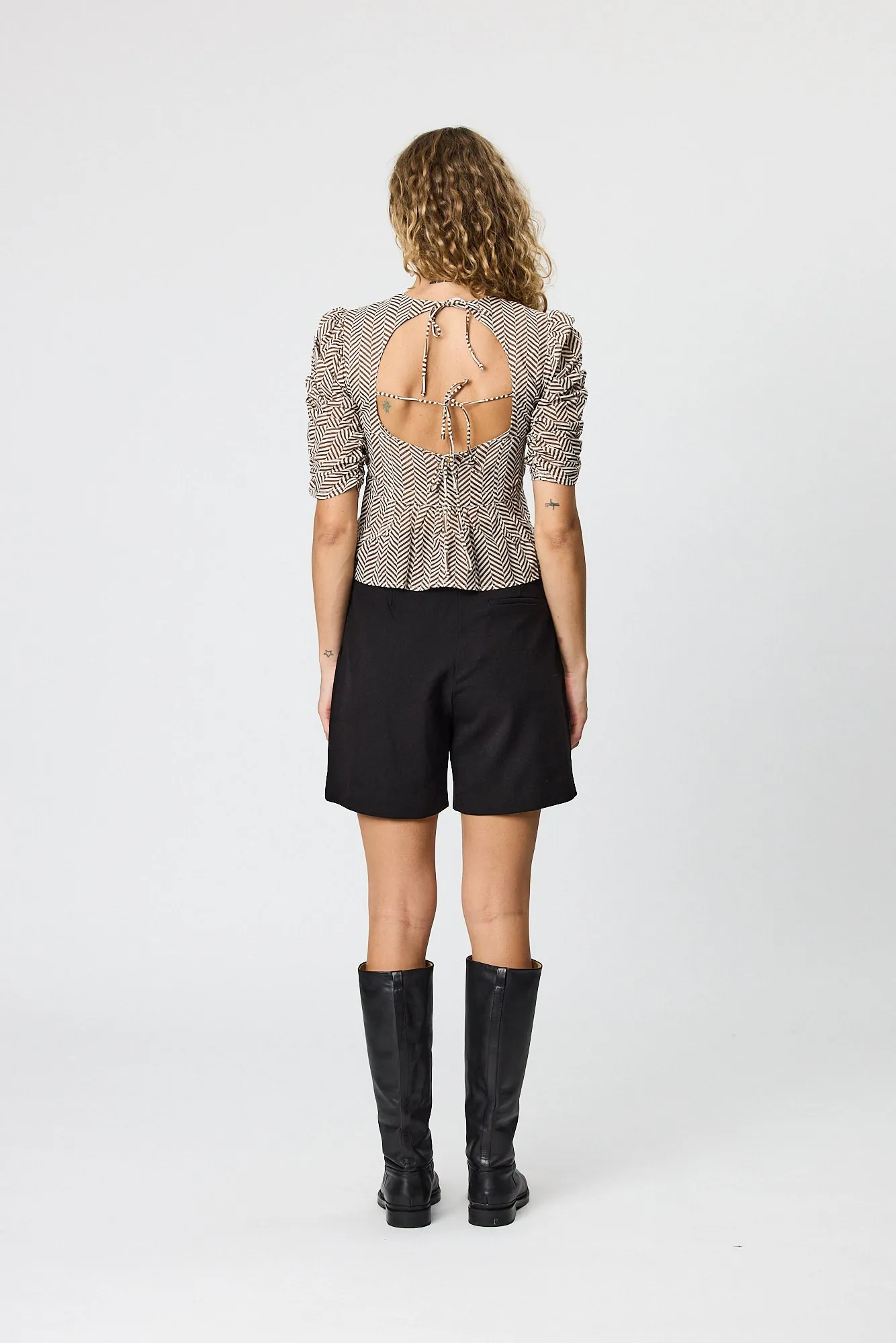 MARNI TOP - CHOCOLATE HERRINGBONE