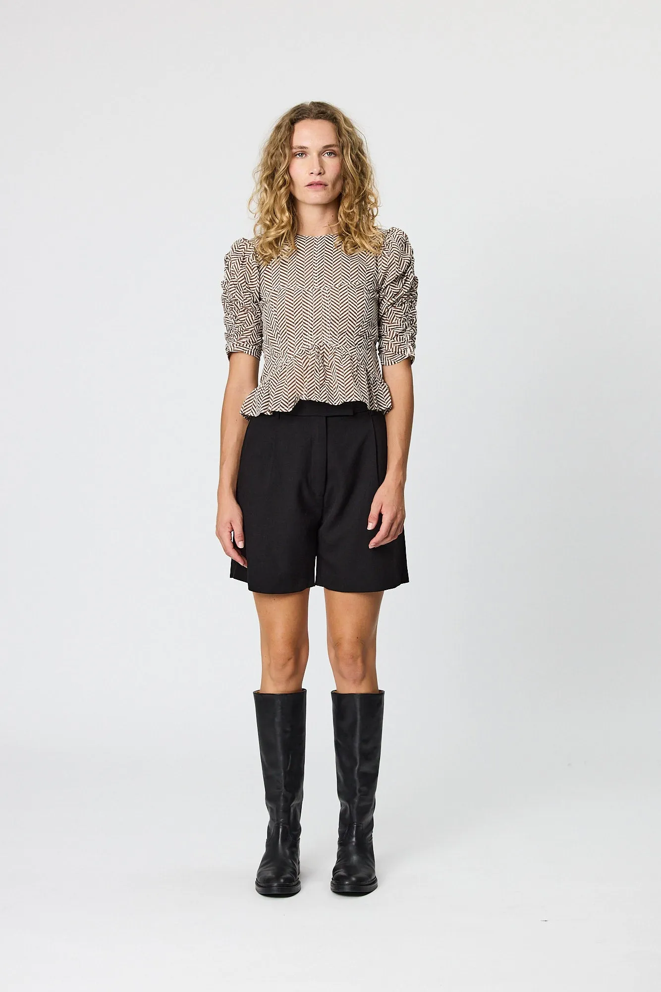 MARNI TOP - CHOCOLATE HERRINGBONE