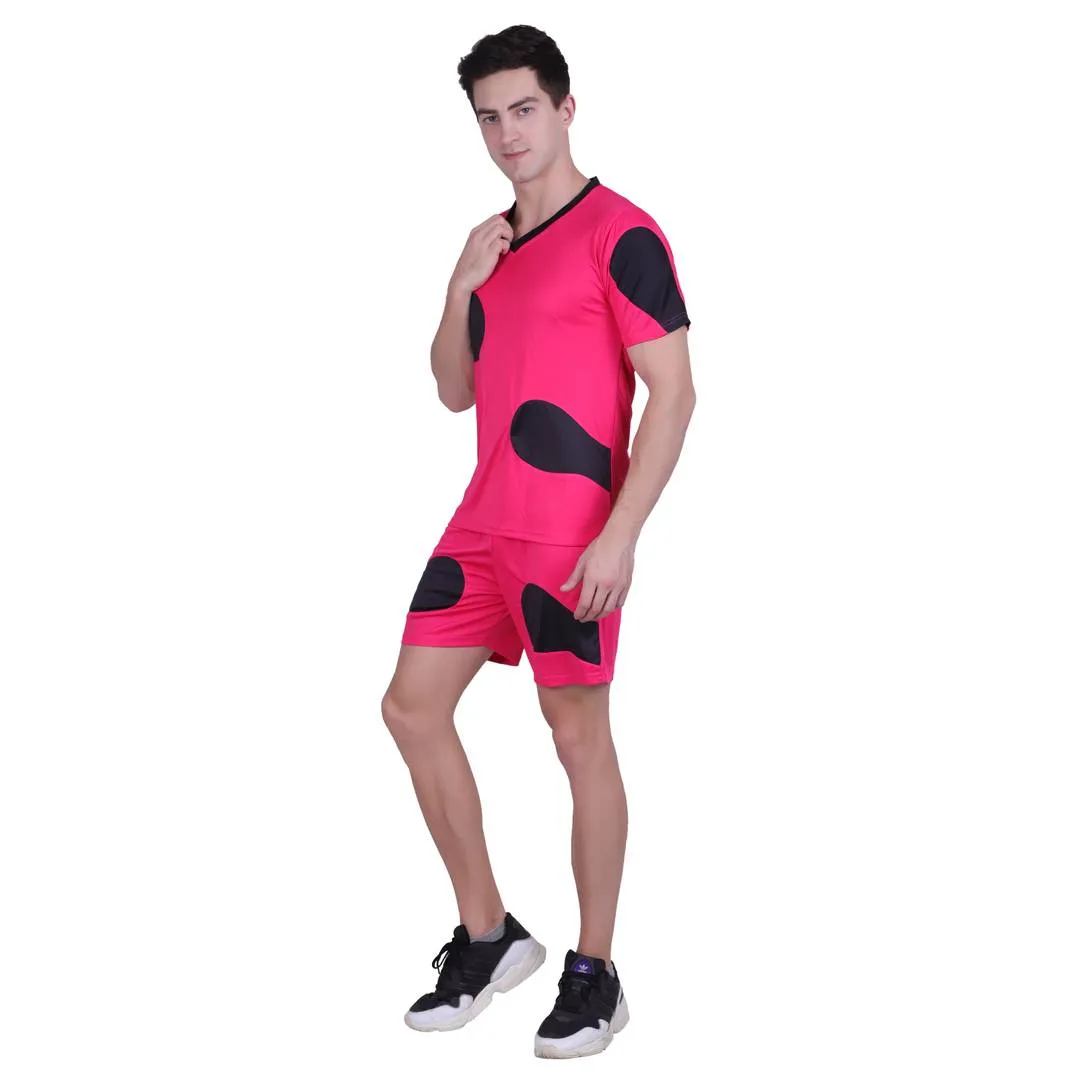 Men Pink Polyester Self Pattern Regular Fit Sports Tees & Shorts