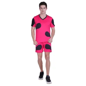 Men Pink Polyester Self Pattern Regular Fit Sports Tees & Shorts