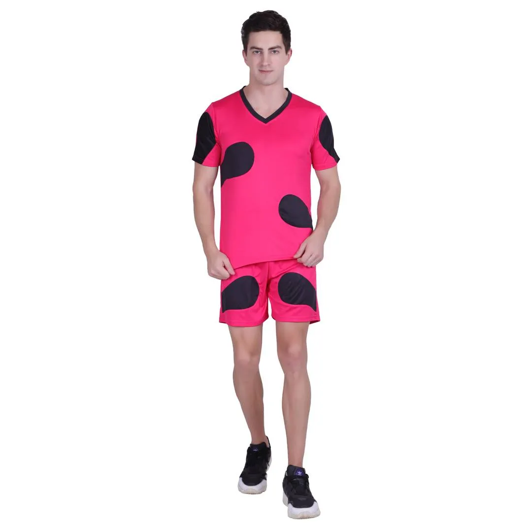 Men Pink Polyester Self Pattern Regular Fit Sports Tees & Shorts