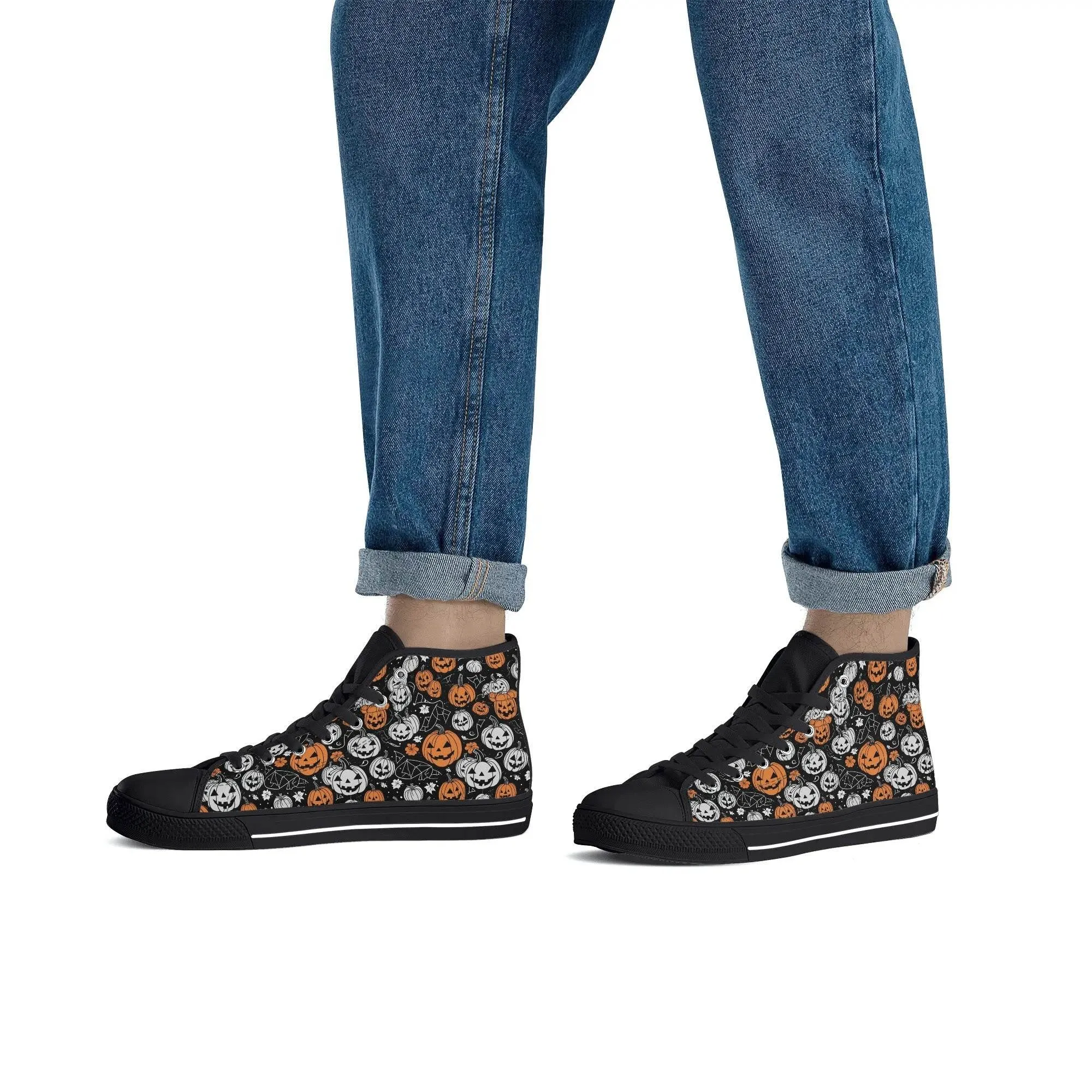 Mens Rubber High Top jack-O-Lantern Canvas Shoes
