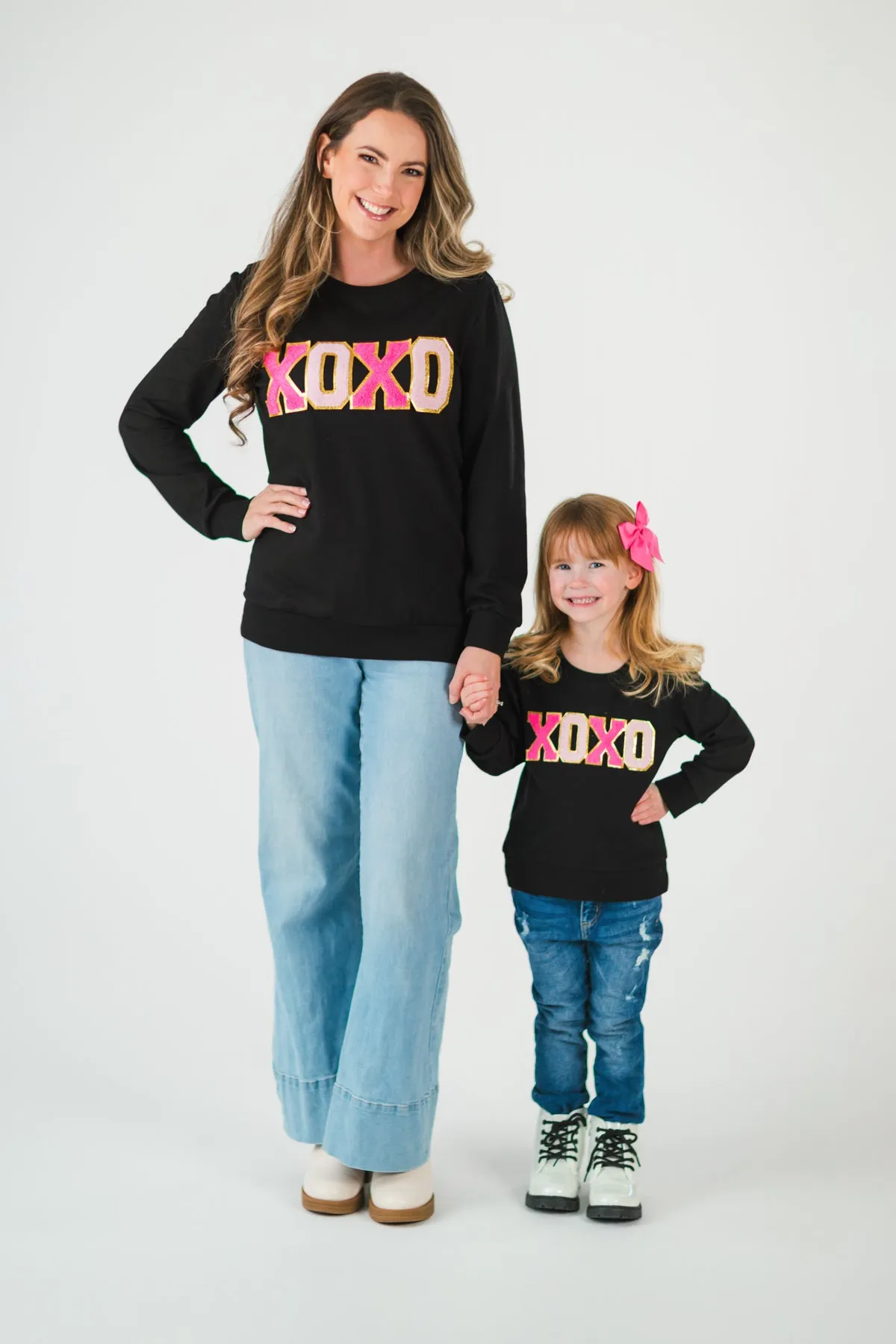 Mom & Me - "XOXO" Black Chenille Patch Top